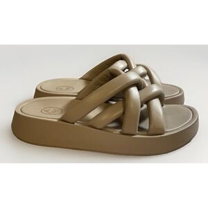 Ash Vanessa Puffy Leather Platform Slide Sandals Taupe/Gray Women's 8.5